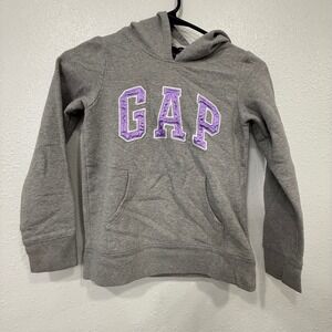 Gap Kids Grey Pullover Hoodie Sweatshirt Lavender Logo‎ Size M 8